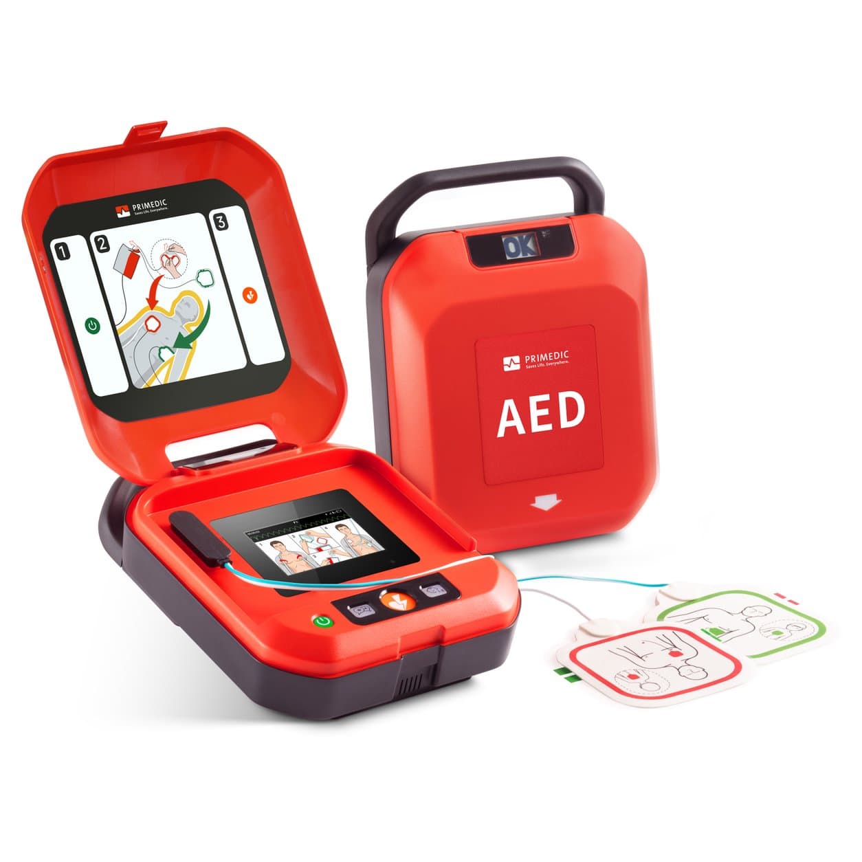 AED Yuwell Y2 เปิดฝาแสดงจอสี EKG พร้อมแผ่นอิเล็กโทรด